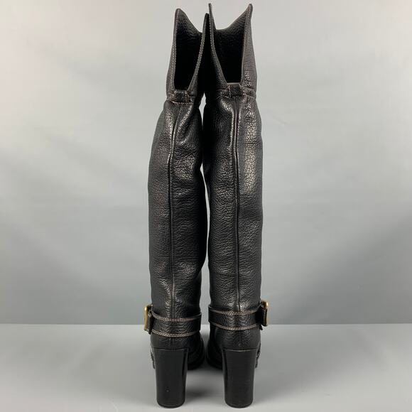 DOLCE & GABBANA Size 10 Black Leather Pebble Grain Ankle Strap Boots - Picture 3 of 7